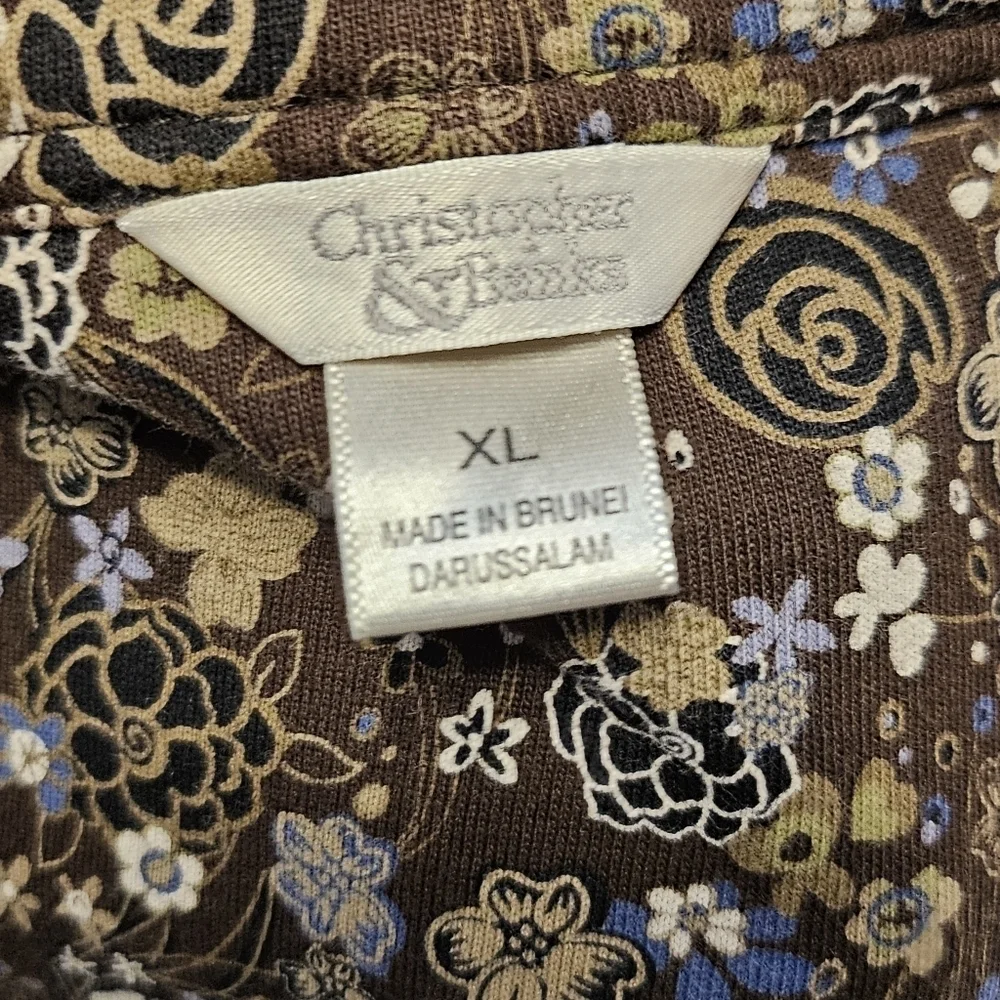 Christopher & Banks Brown Blue Floral Button Up Vest 100% Cotton Size XL - Picture 7 of 8
